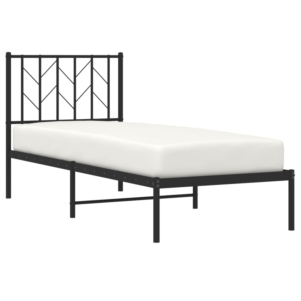 Metal Bed Frame without Mattress with Headboard Black 75x190cm