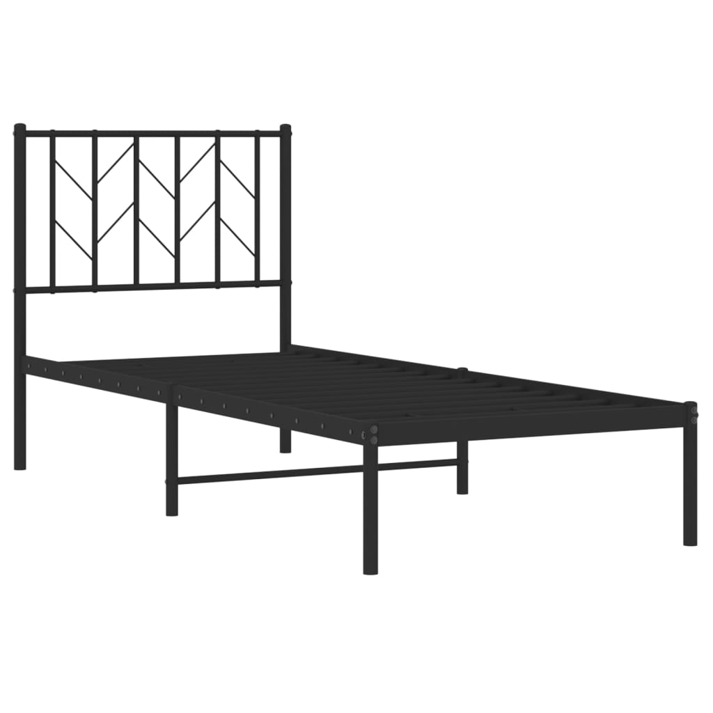 Metal Bed Frame without Mattress with Headboard Black 75x190cm