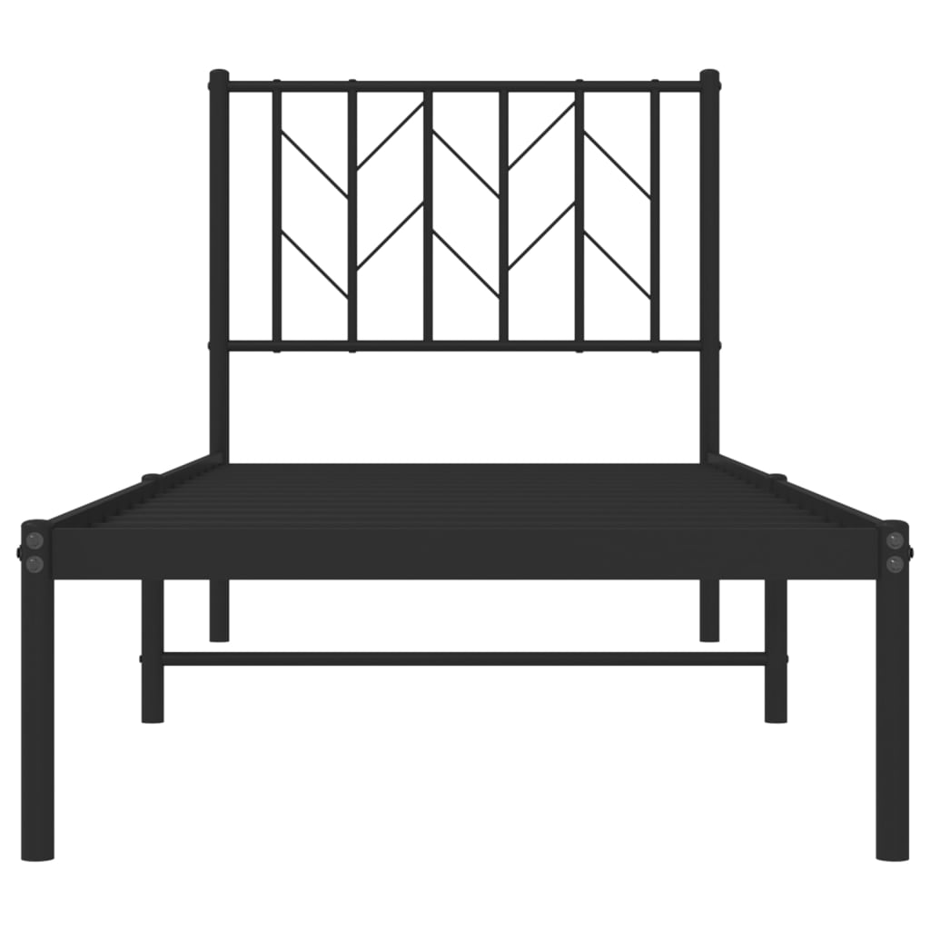 Metal Bed Frame without Mattress with Headboard Black 75x190cm