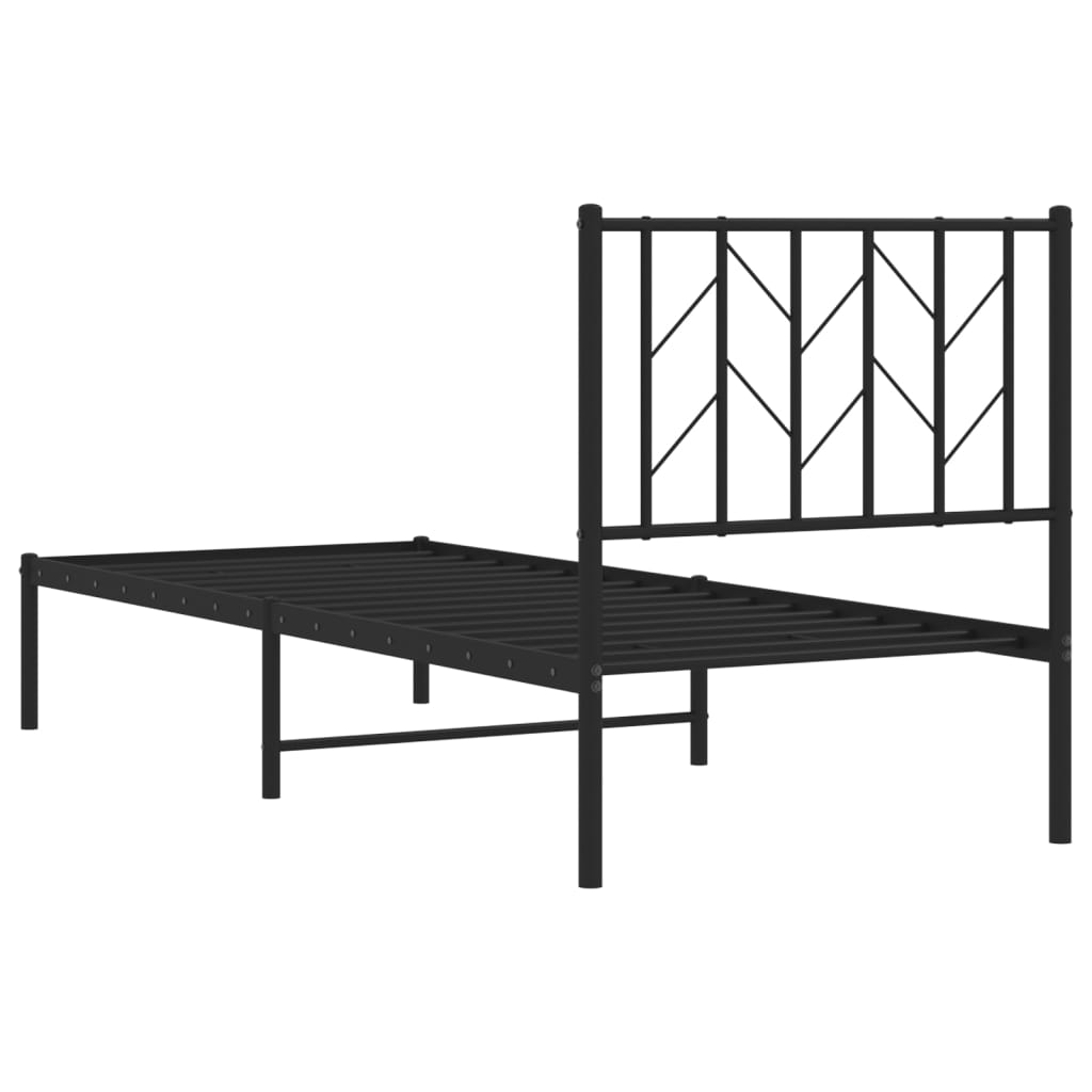 Metal Bed Frame without Mattress with Headboard Black 75x190cm