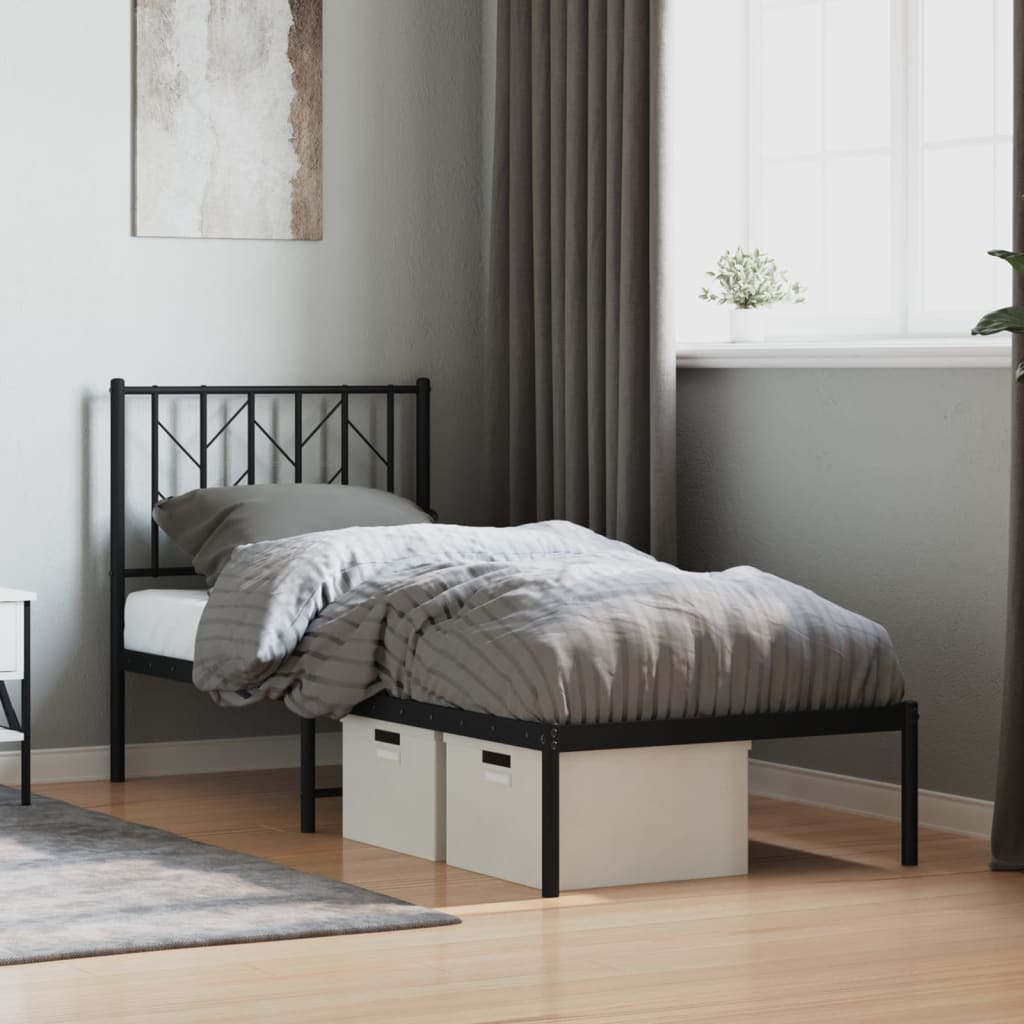 Metal Bed Frame without Mattress with Headboard Black 75x190cm
