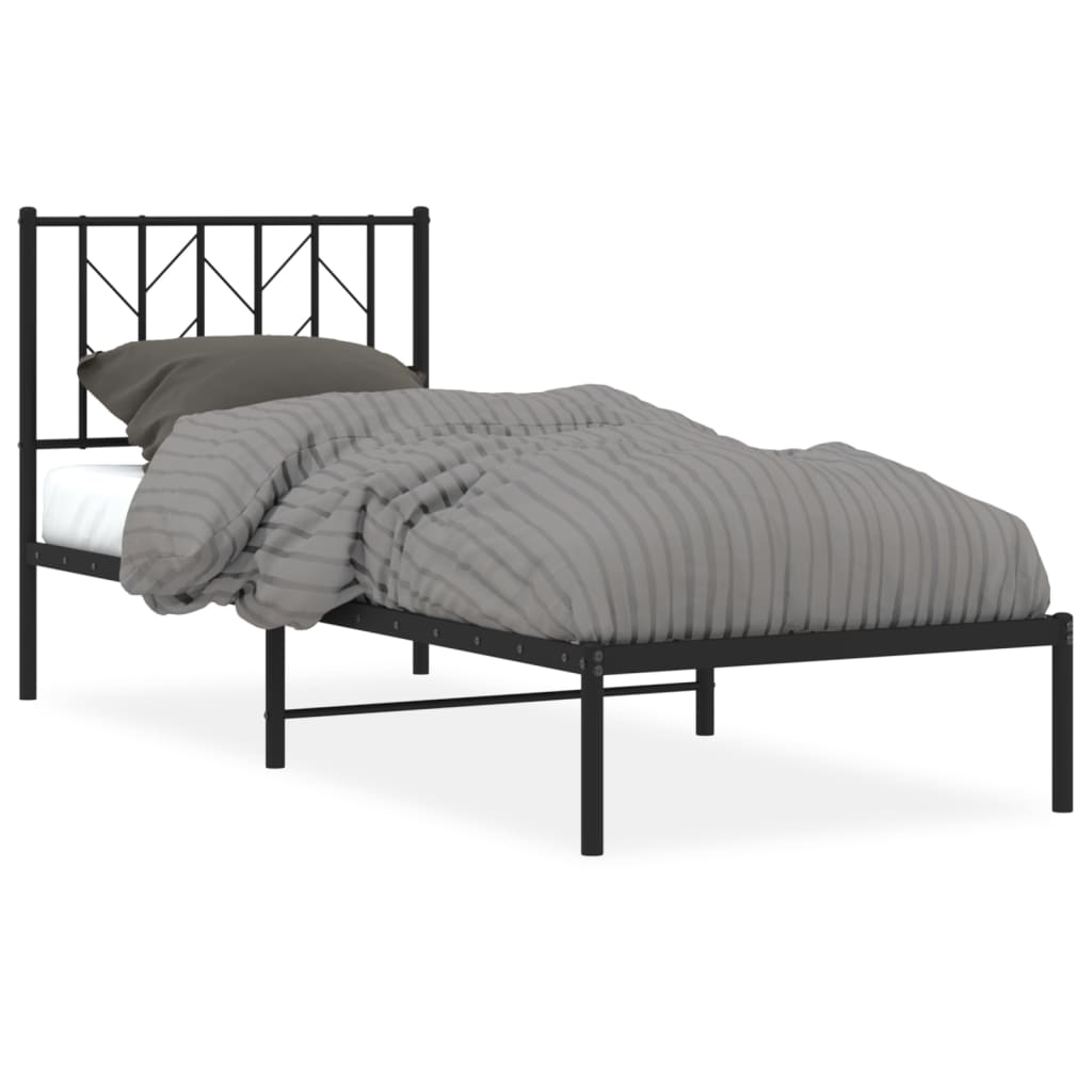 Metal Bed Frame without Mattress with Headboard Black 80x200cm