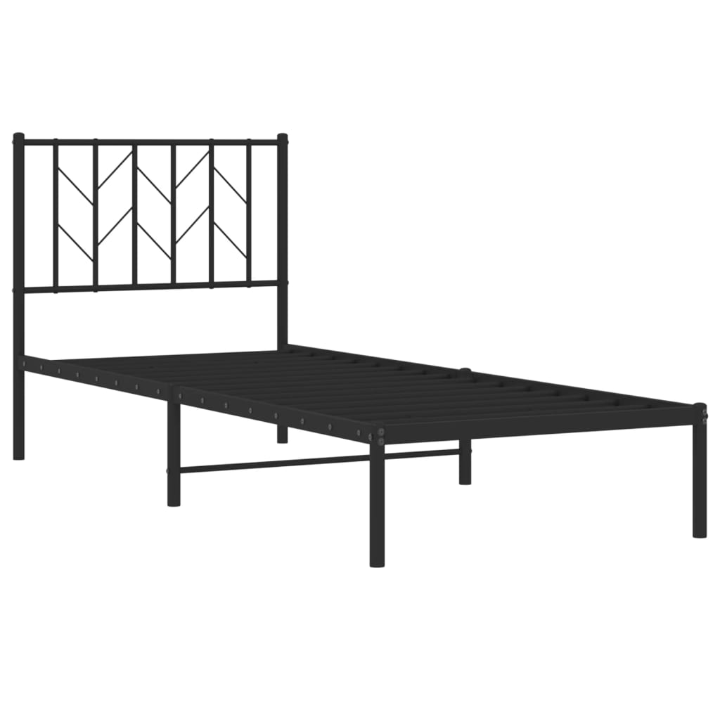Metal Bed Frame without Mattress with Headboard Black 80x200cm