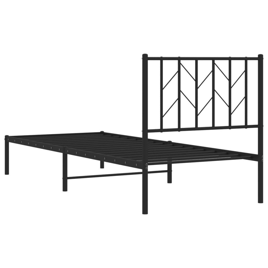 Metal Bed Frame without Mattress with Headboard Black 80x200cm