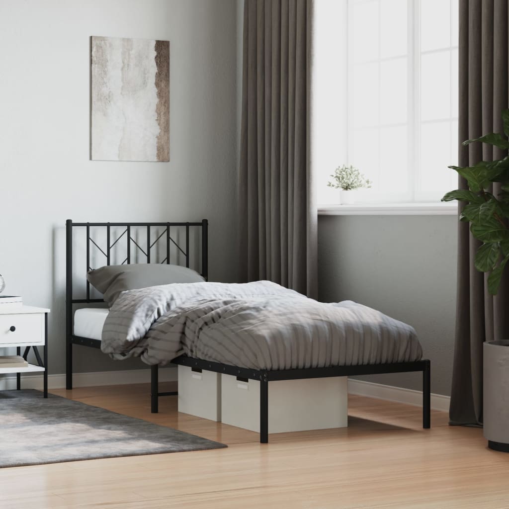 Metal Bed Frame without Mattress with Headboard Black 80x200cm