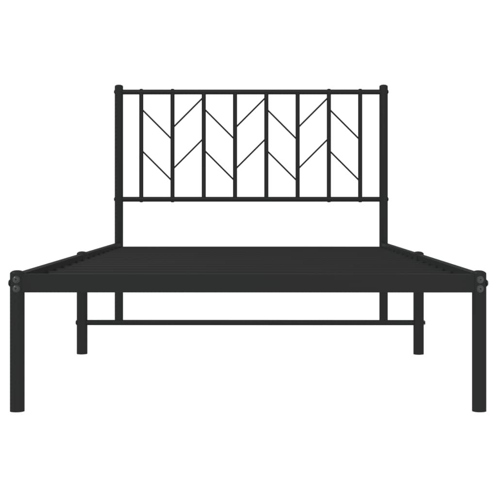 Metal Bed Frame without Mattress with Headboard Black 100x190cm