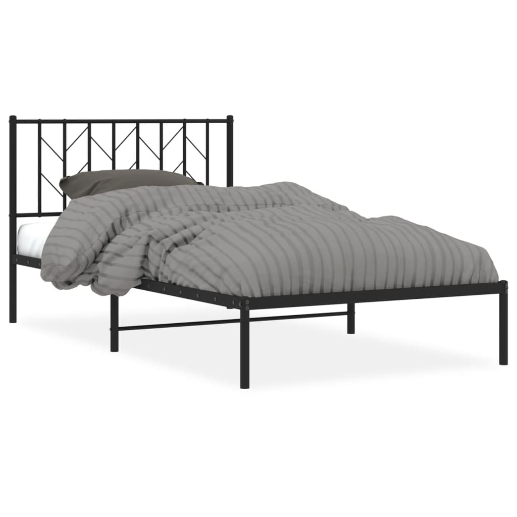 Metal Bed Frame without Mattress with Headboard Black 107x203cm