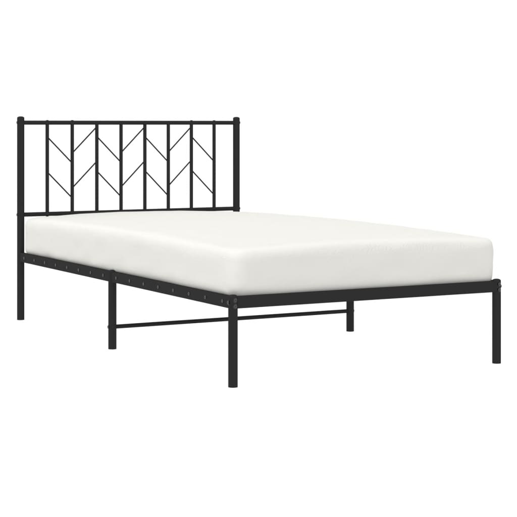 Metal Bed Frame without Mattress with Headboard Black 107x203cm
