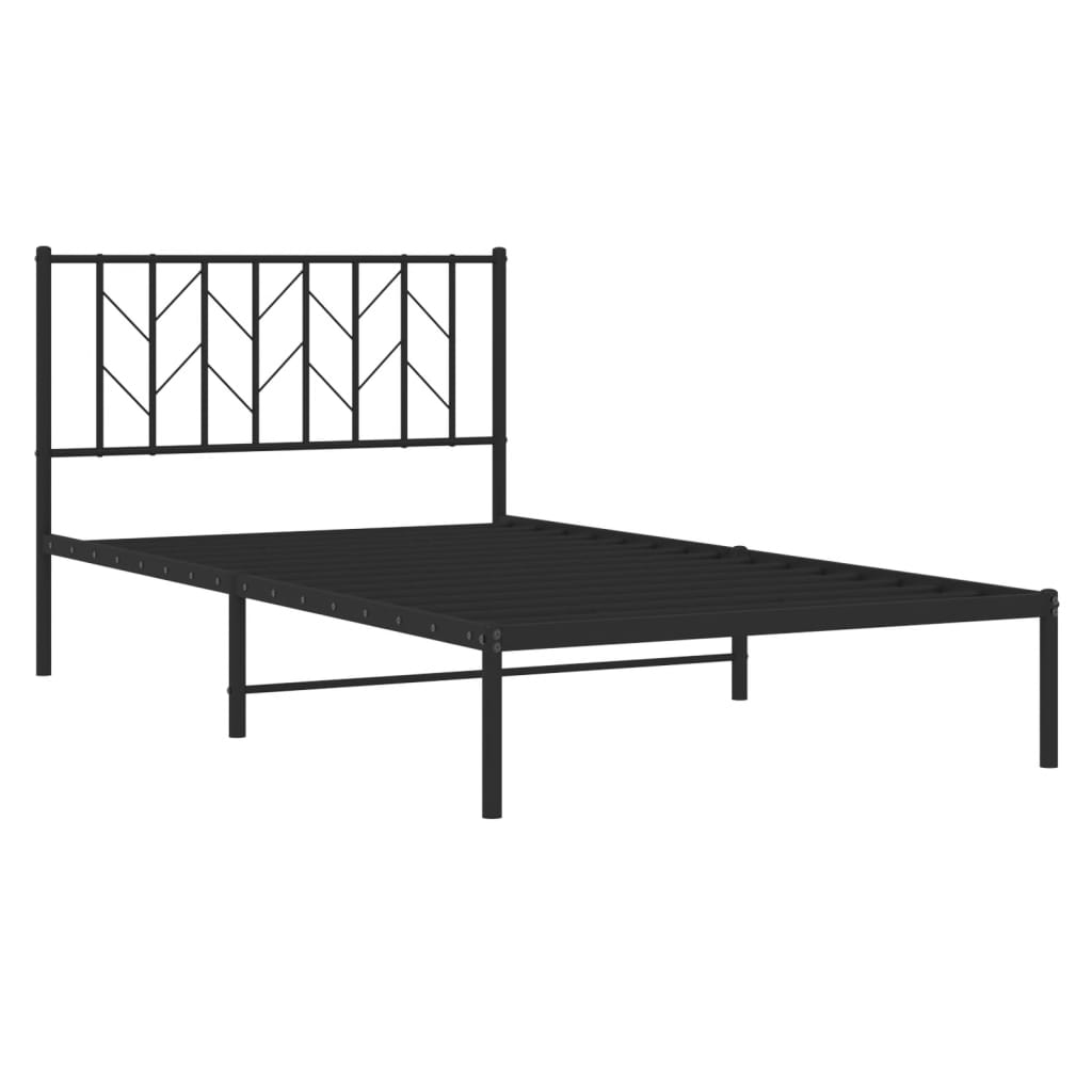 Metal Bed Frame without Mattress with Headboard Black 107x203cm