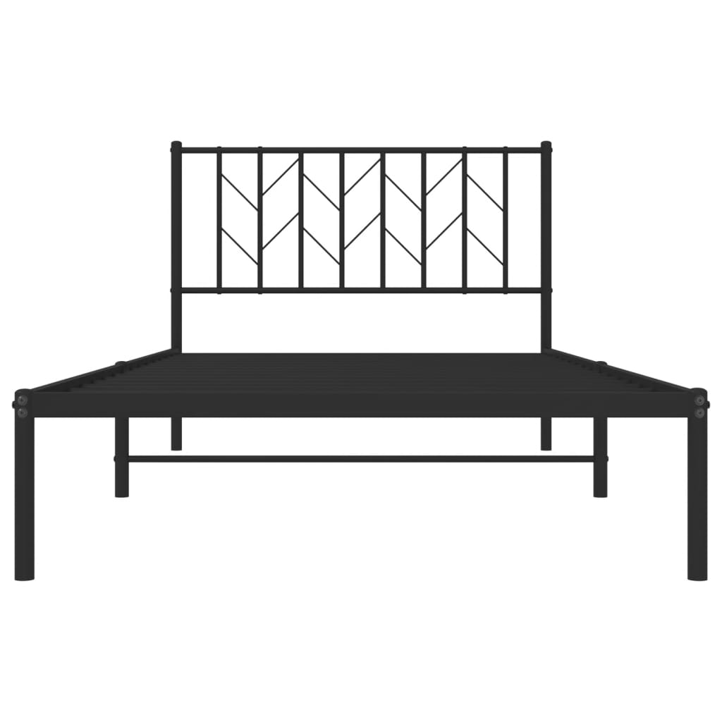 Metal Bed Frame without Mattress with Headboard Black 107x203cm