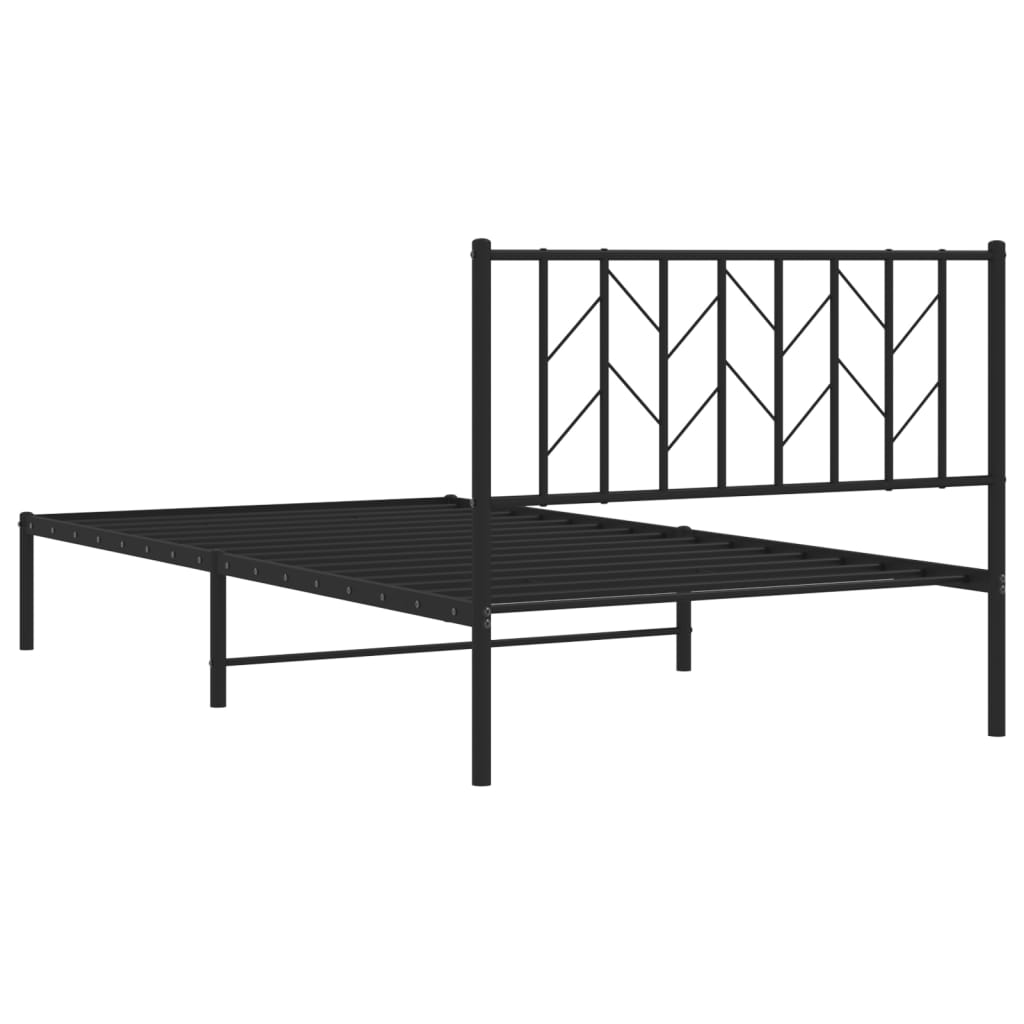 Metal Bed Frame without Mattress with Headboard Black 107x203cm