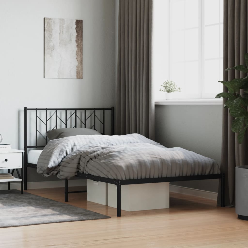 Metal Bed Frame without Mattress with Headboard Black 107x203cm