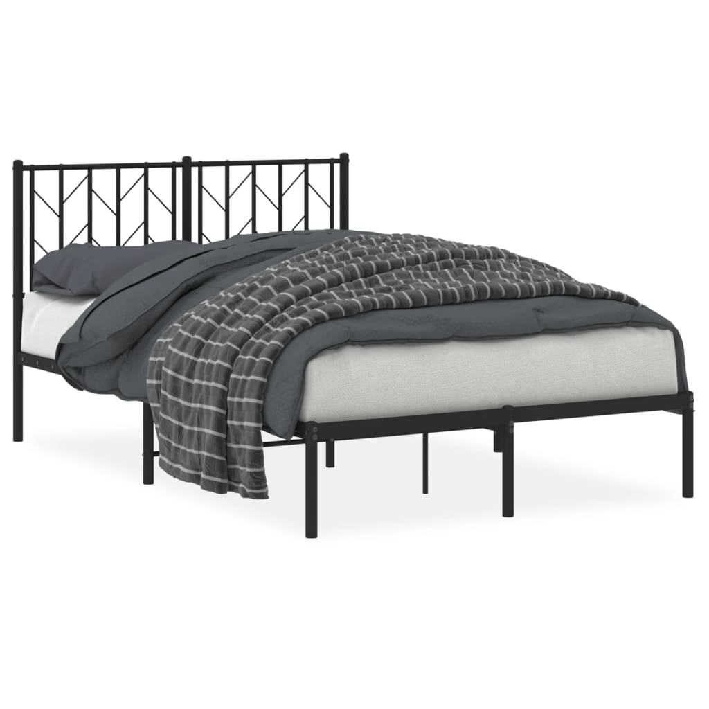 Metal Bed Frame without Mattress with Headboard Black 120x190cm