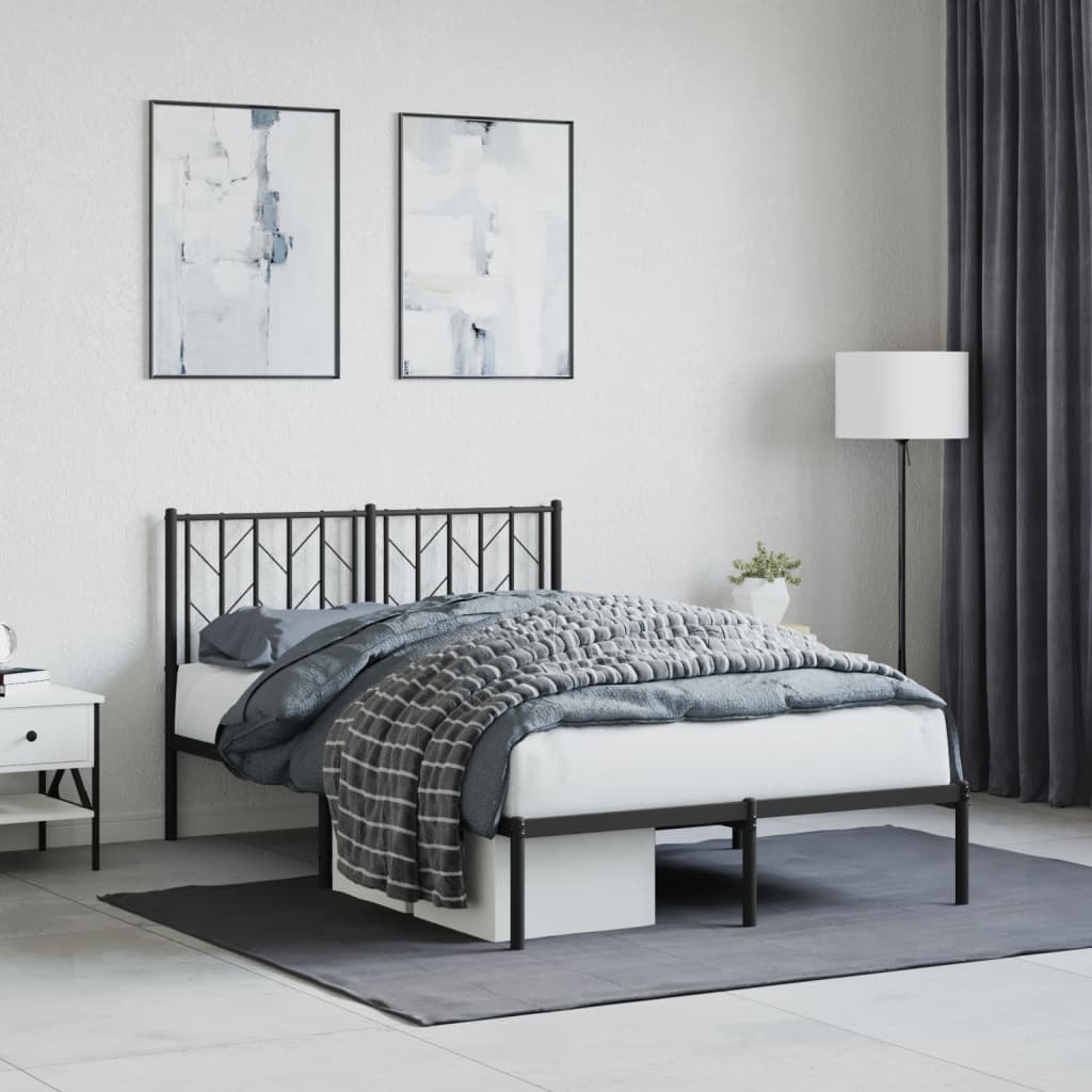 Metal Bed Frame without Mattress with Headboard Black 120x190cm