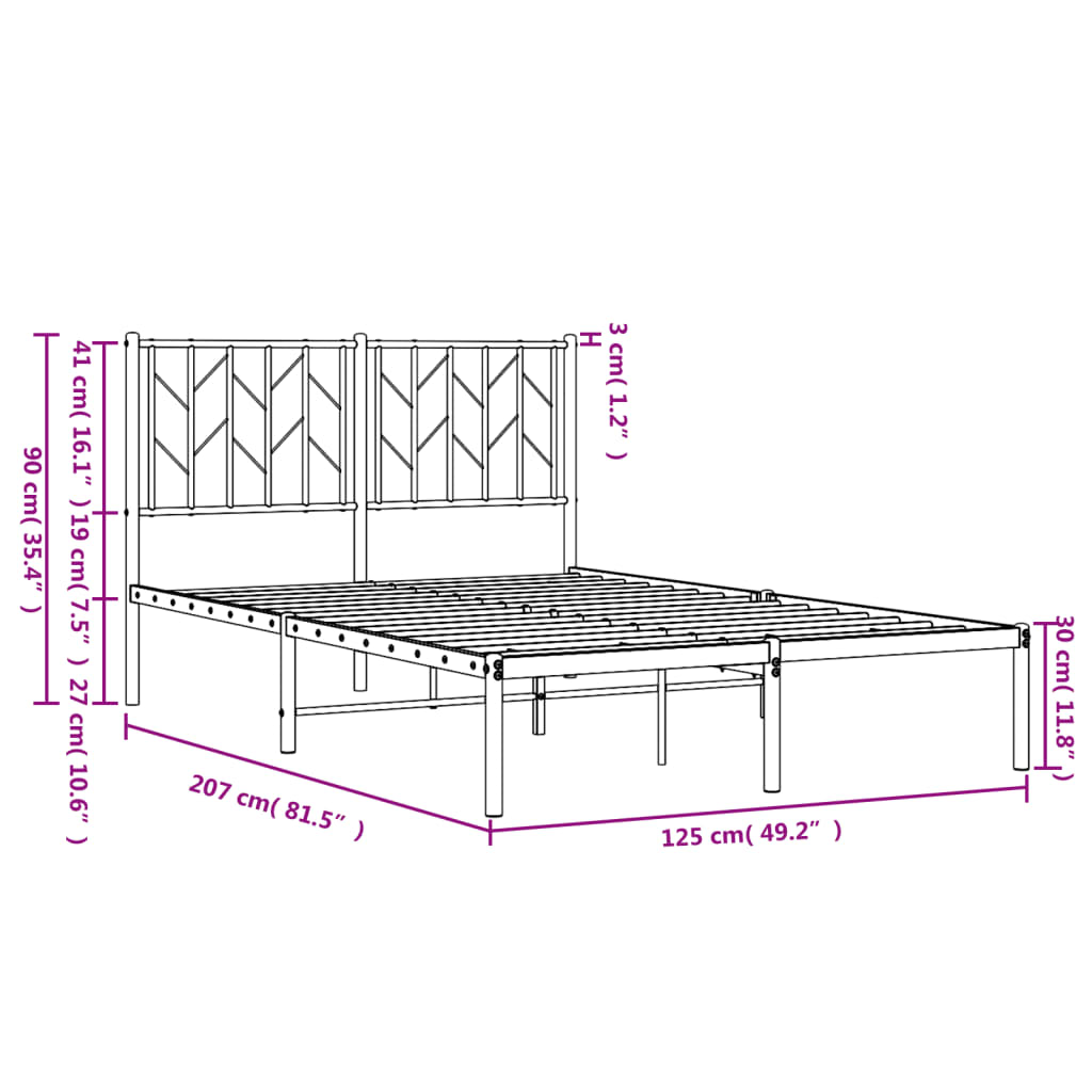 Metal Bed Frame without Mattress with Headboard Black 120x200cm