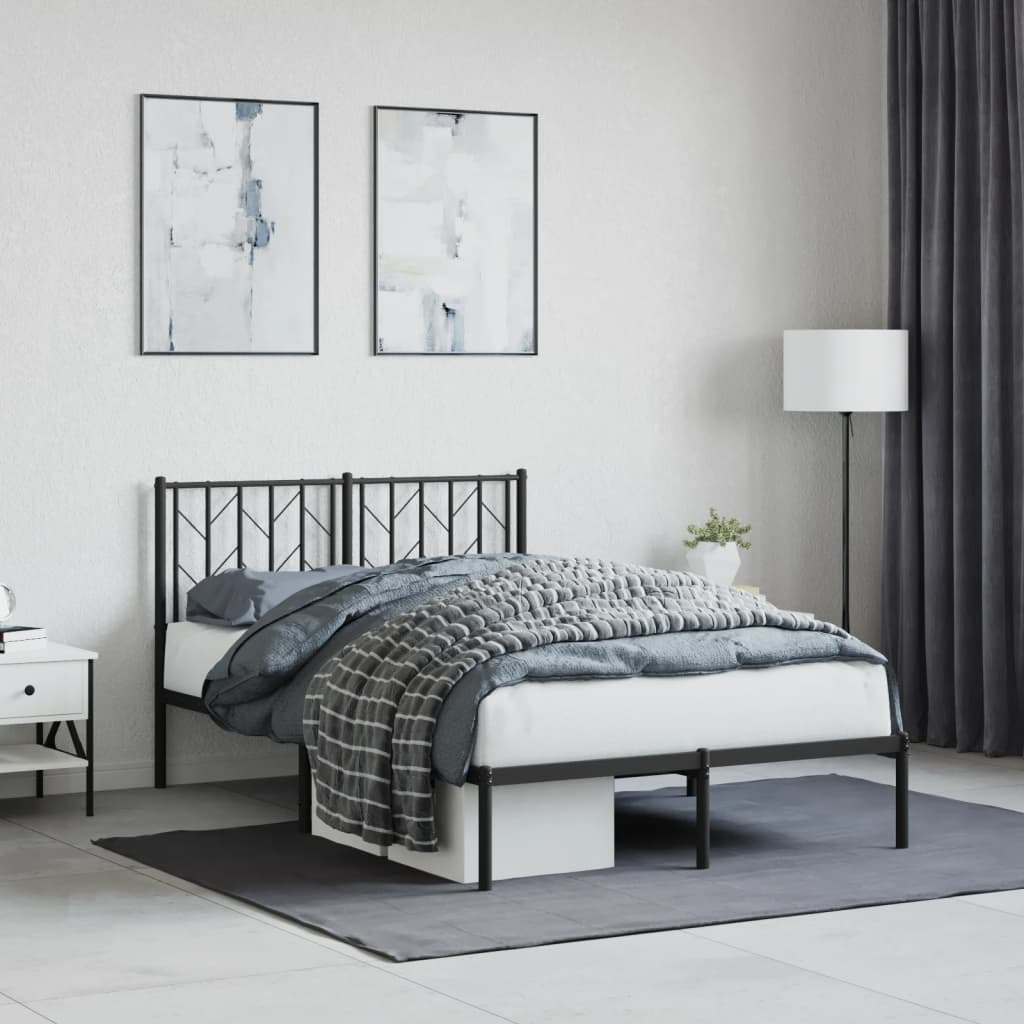 Metal Bed Frame without Mattress with Headboard Black 120x200cm