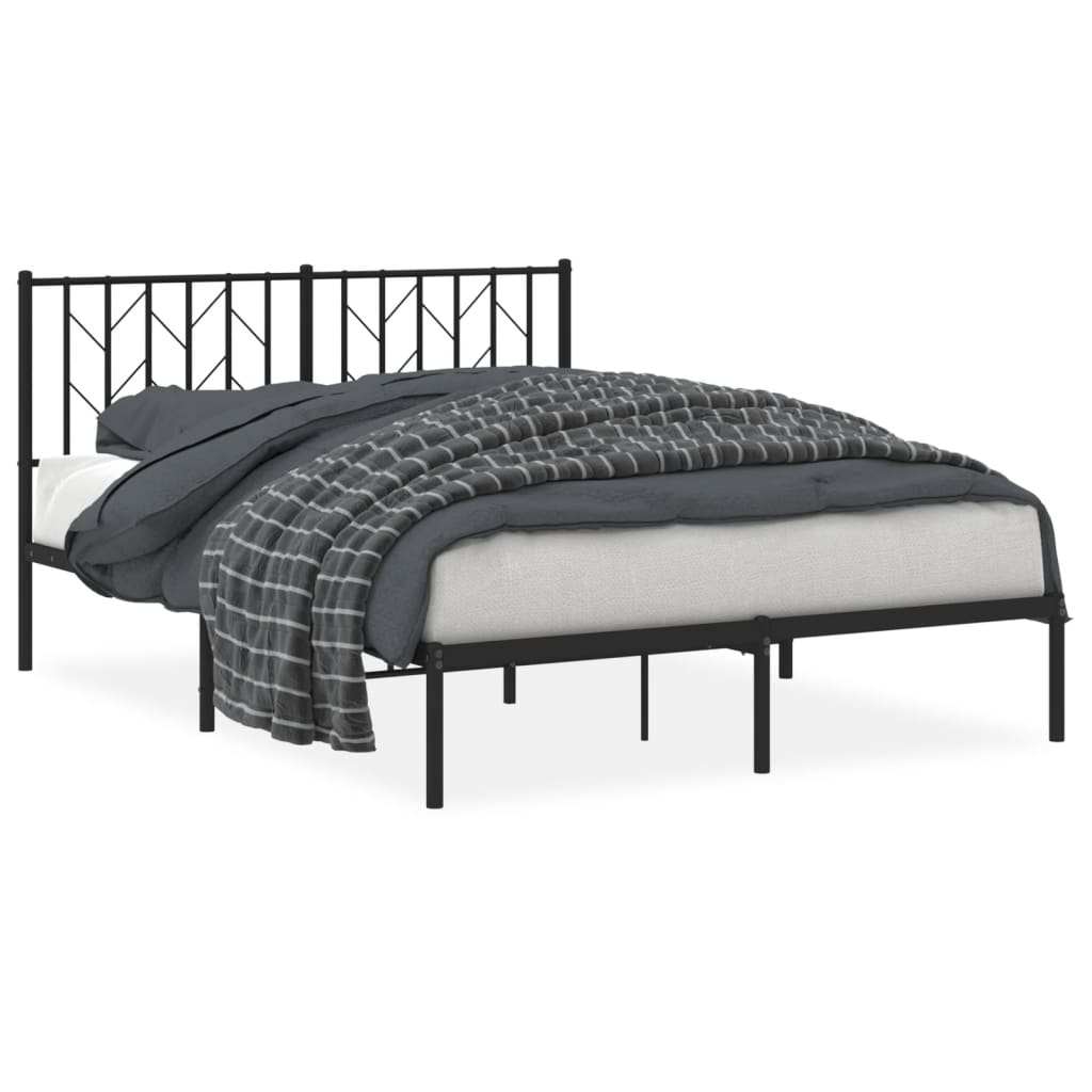 Metal Bed Frame without Mattress with Headboard Black 140x190cm