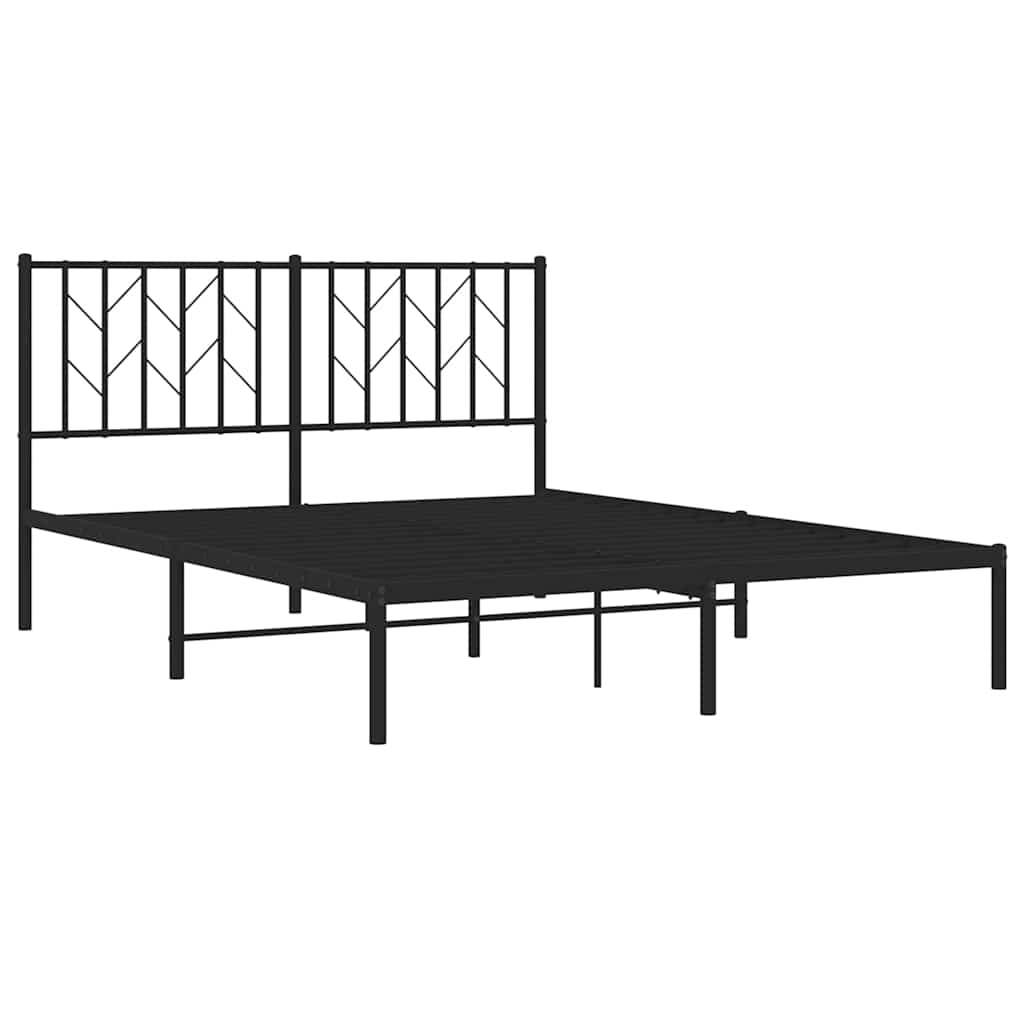 Metal Bed Frame without Mattress with Headboard Black 140x190cm