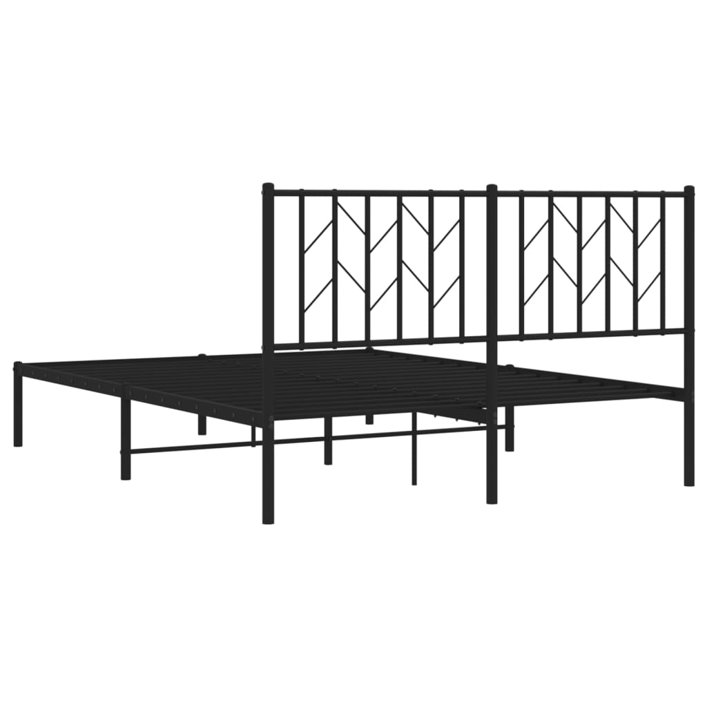 Metal Bed Frame without Mattress with Headboard Black 140x190cm