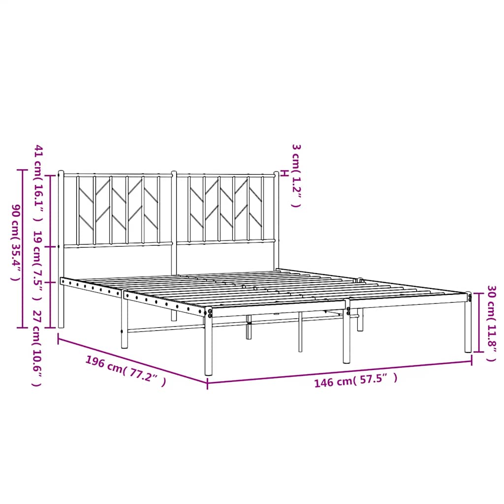 Metal Bed Frame without Mattress with Headboard Black 140x190cm