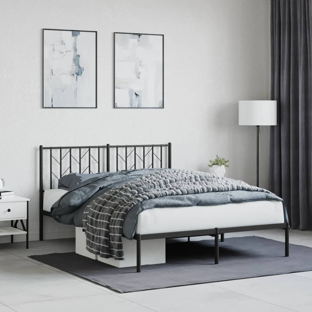 Metal Bed Frame without Mattress with Headboard Black 140x190cm