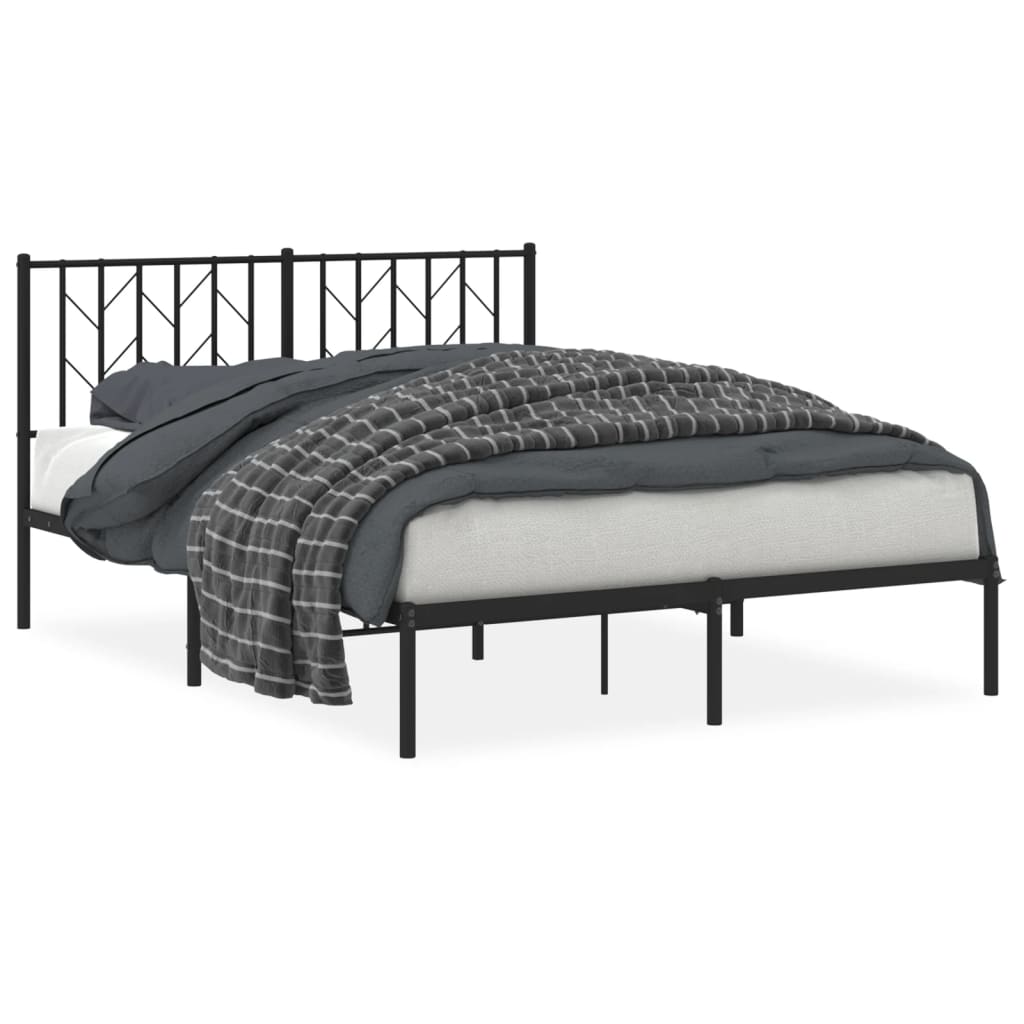 Metal Bed Frame without Mattress with Headboard Black 140x200cm