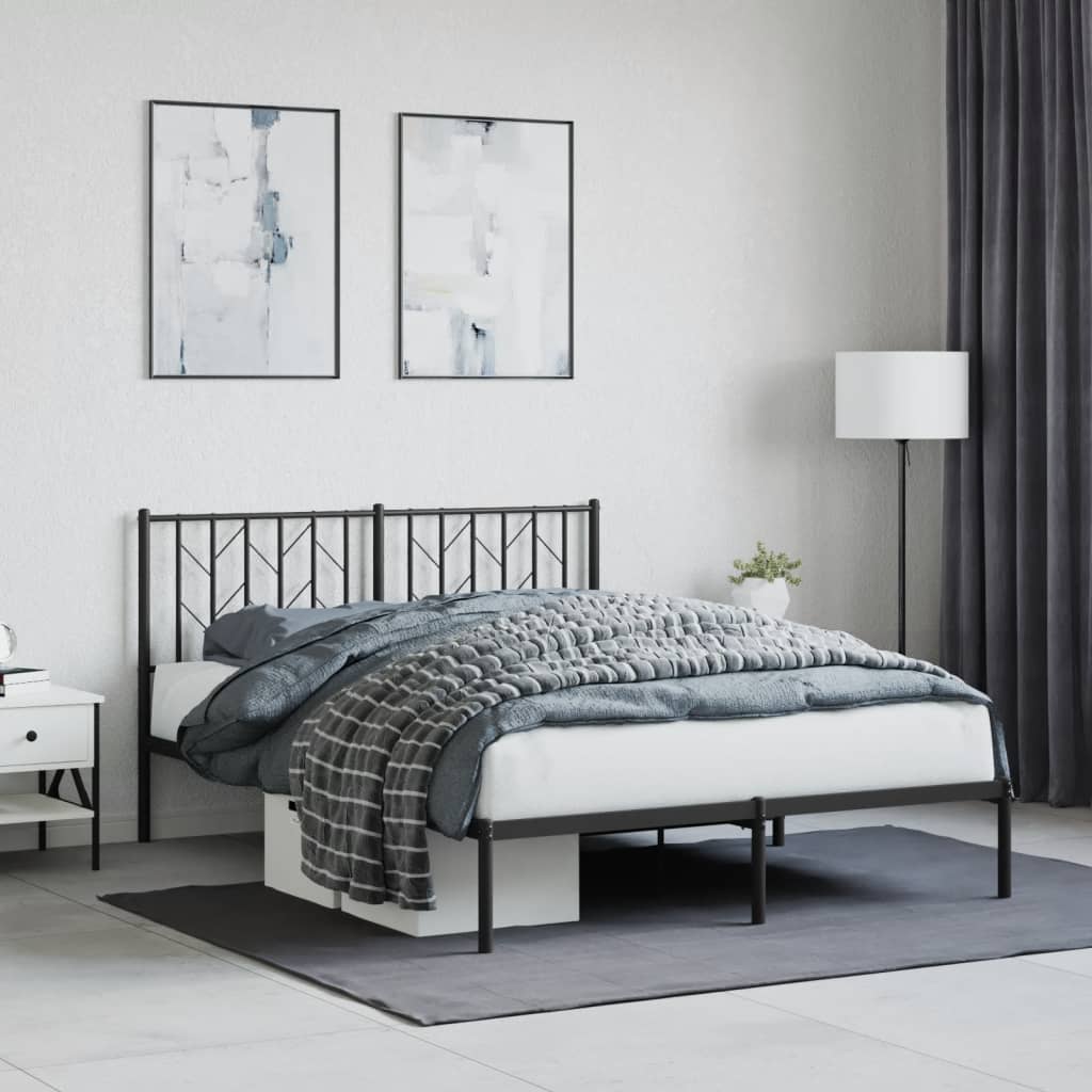 Metal Bed Frame without Mattress with Headboard Black 140x200cm