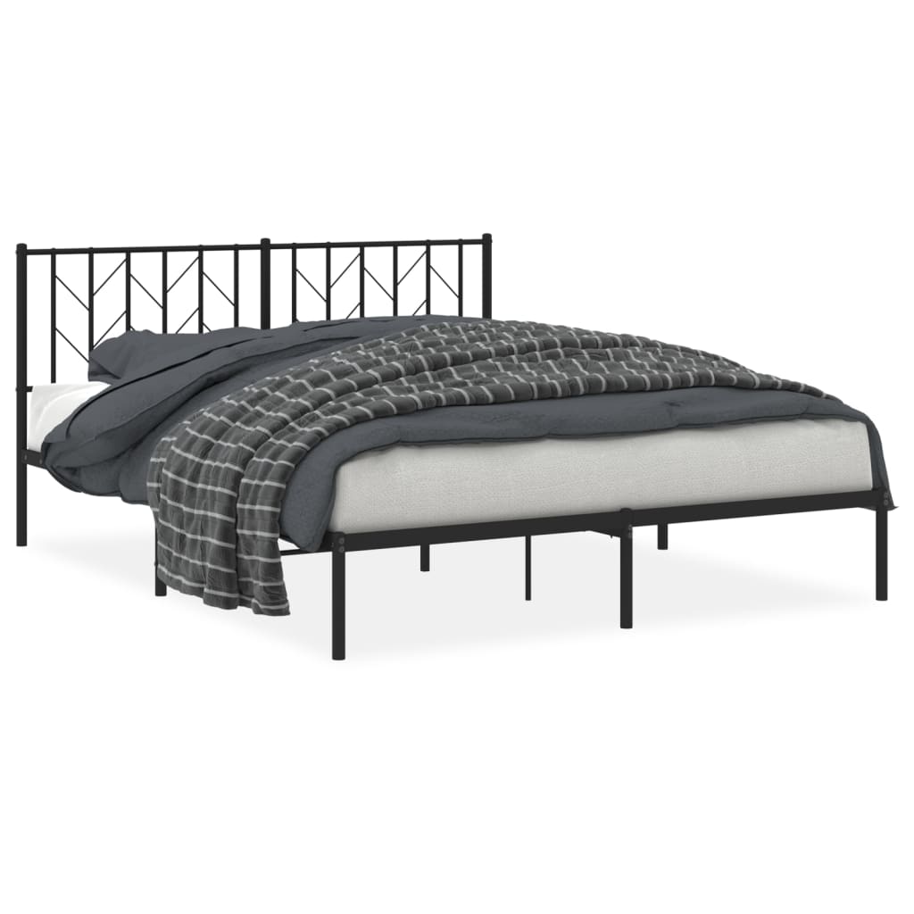 Metal Bed Frame without Mattress with Headboard Black 160x200cm