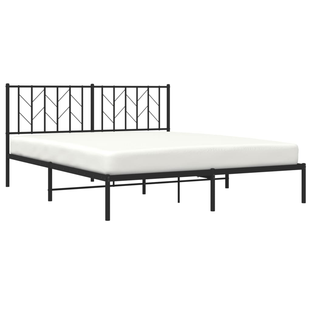 Metal Bed Frame without Mattress with Headboard Black 160x200cm