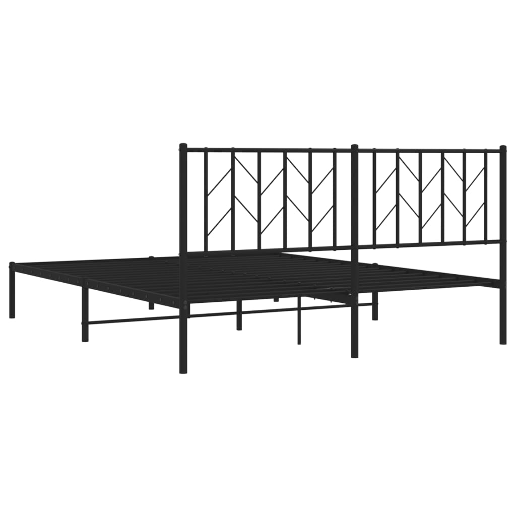 Metal Bed Frame without Mattress with Headboard Black 160x200cm