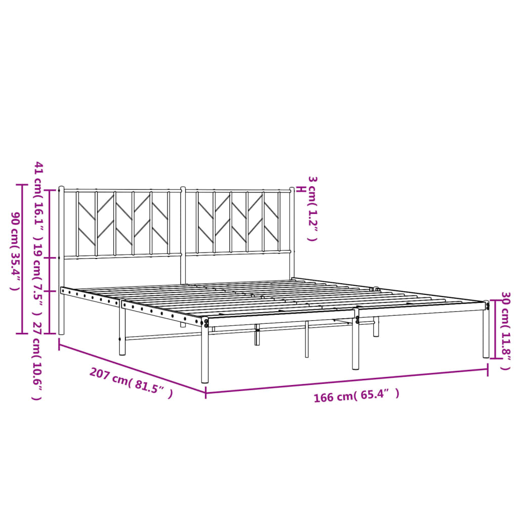 Metal Bed Frame without Mattress with Headboard Black 160x200cm