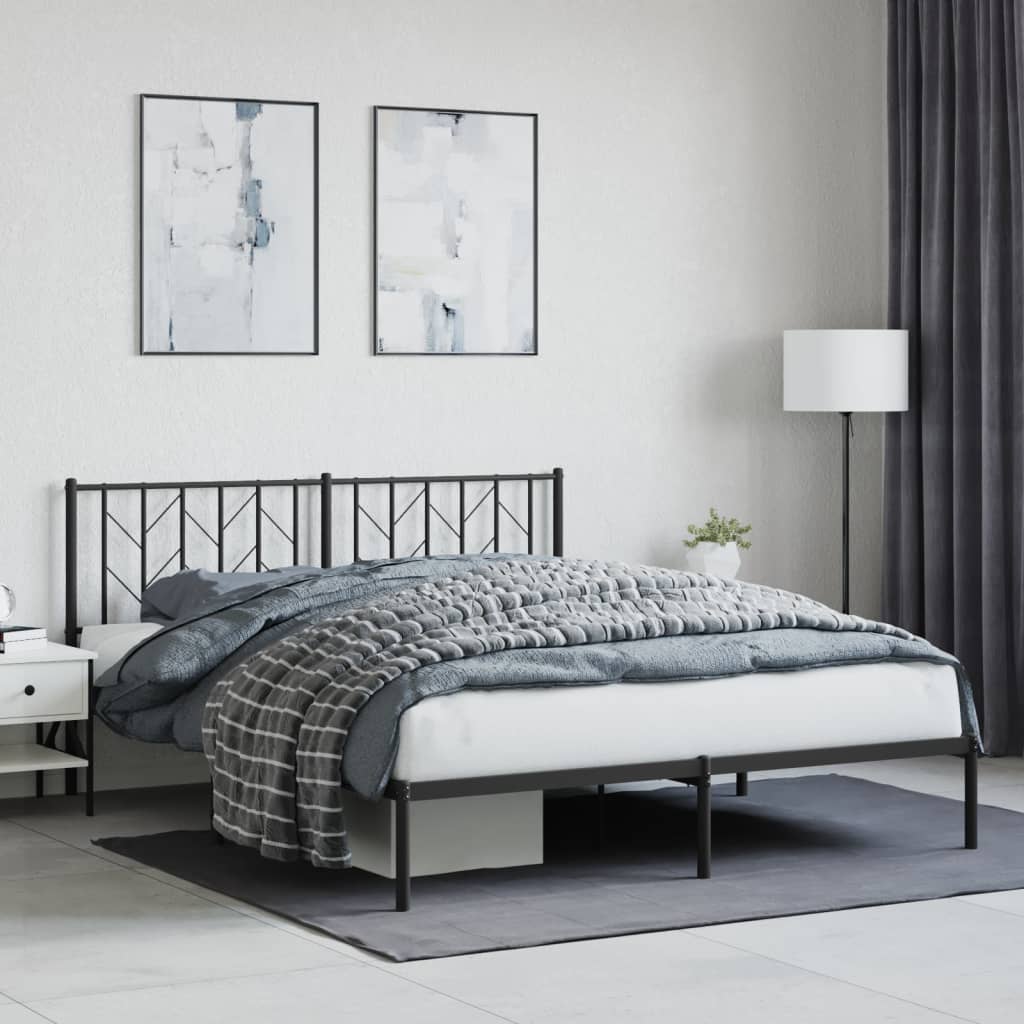 Metal Bed Frame without Mattress with Headboard Black 160x200cm
