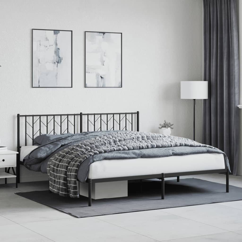 Metal Bed Frame without Mattress with Headboard Black 180x200cm
