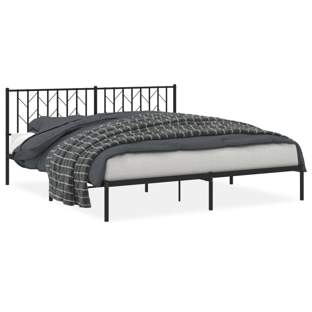 Metal Bed Frame without Mattress with Headboard Black 183x213cm