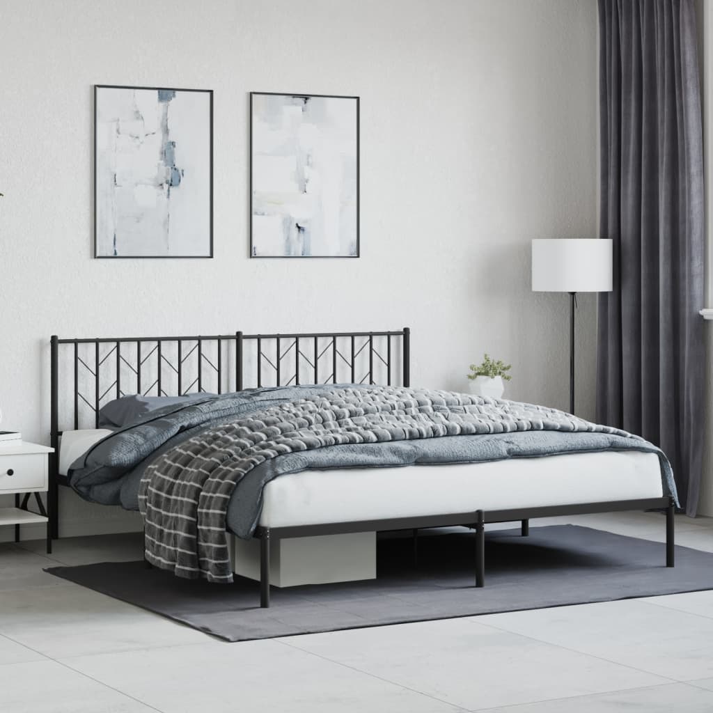 Metal Bed Frame without Mattress with Headboard Black 183x213cm