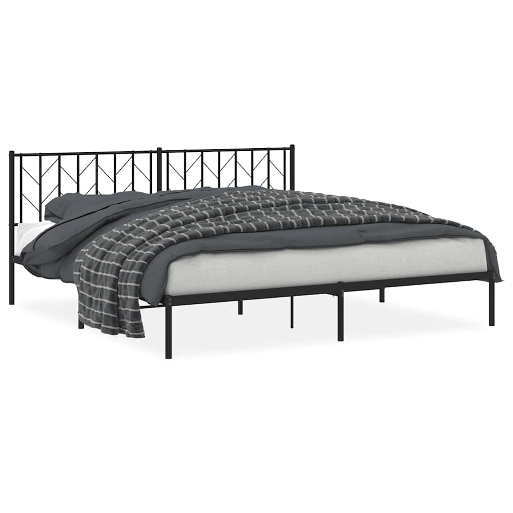 Metal Bed Frame without Mattress with Headboard Black 193x203cm