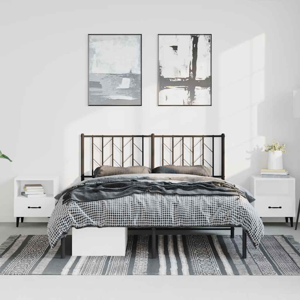 Metal Bed Frame without Mattress with Headboard Black 193x203cm