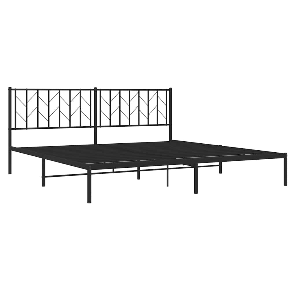 Metal Bed Frame without Mattress with Headboard Black 193x203cm