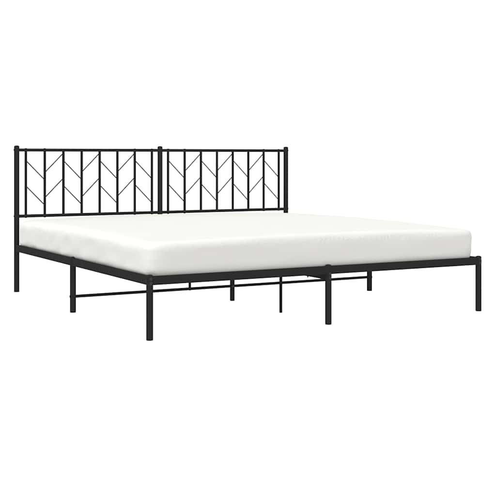 Metal Bed Frame without Mattress with Headboard Black 193x203cm