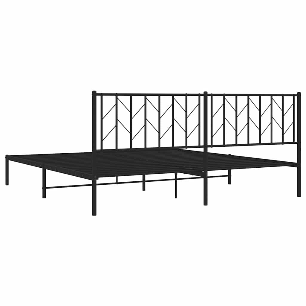 Metal Bed Frame without Mattress with Headboard Black 193x203cm