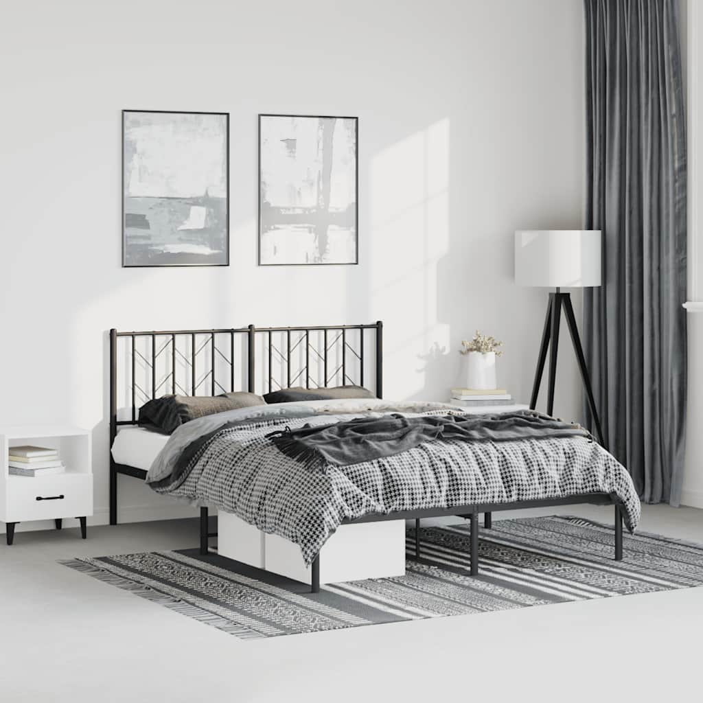 Metal Bed Frame without Mattress with Headboard Black 193x203cm