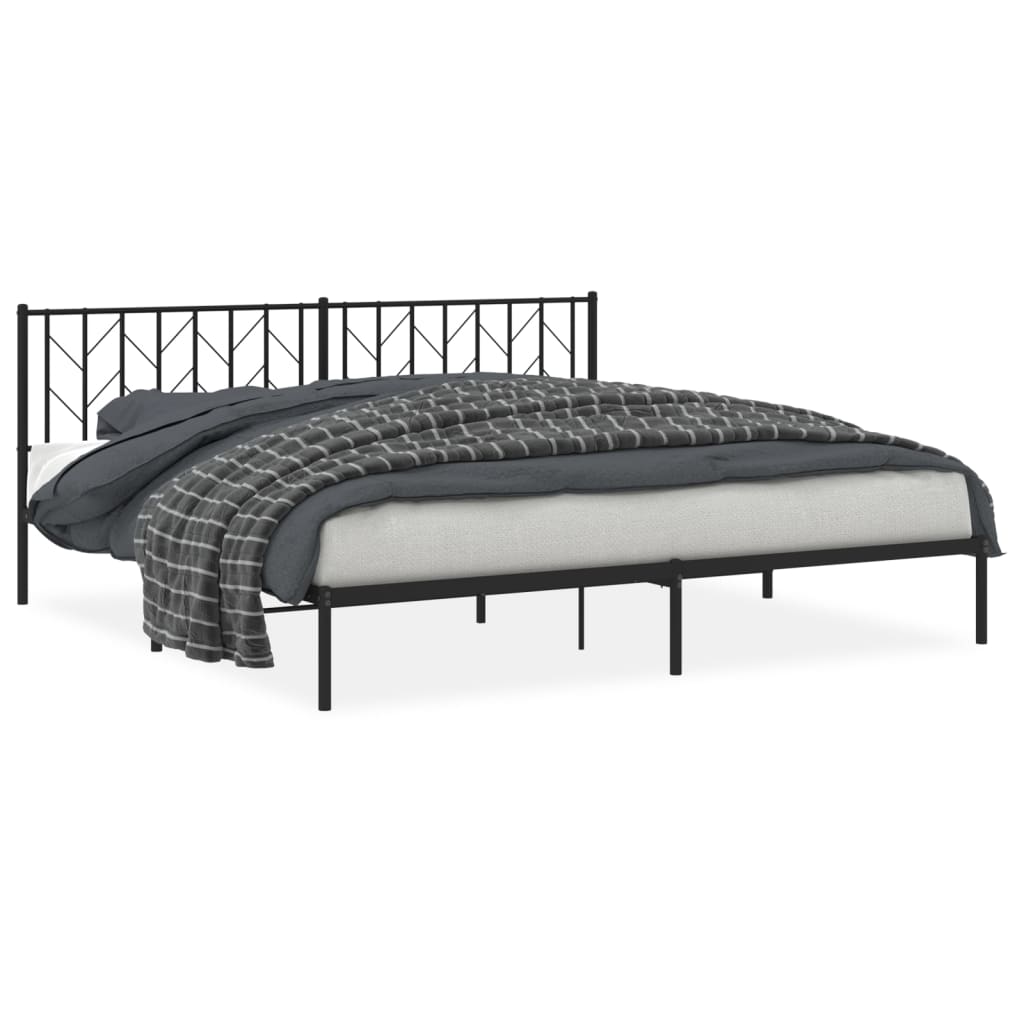 Metal Bed Frame without Mattress with Headboard Black 200x200cm
