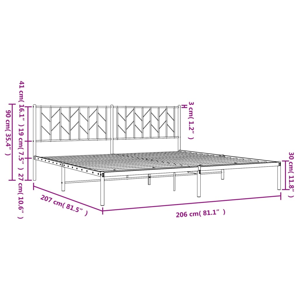 Metal Bed Frame without Mattress with Headboard Black 200x200cm