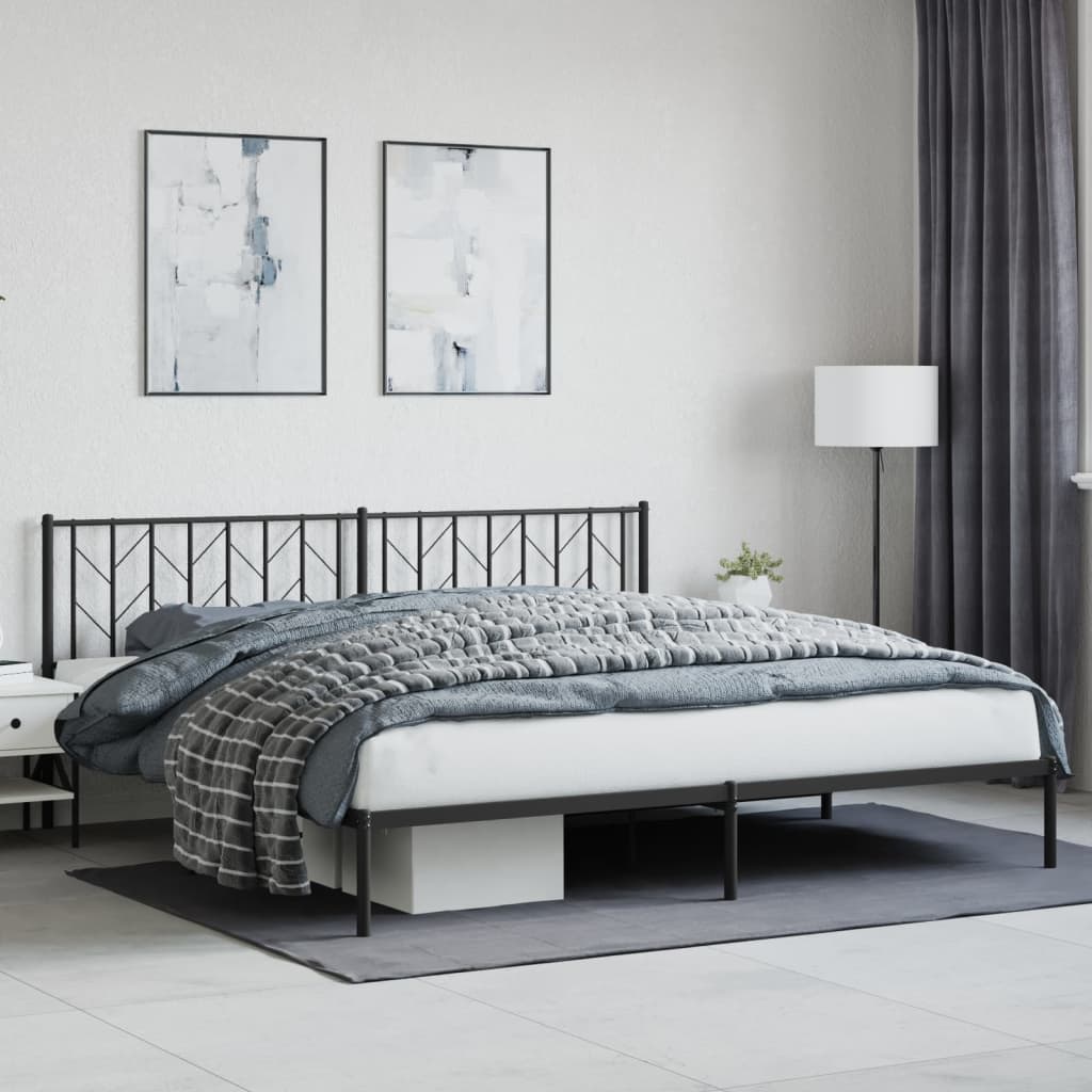 Metal Bed Frame without Mattress with Headboard Black 200x200cm