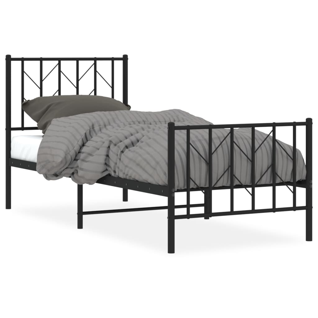 Metal Bed Frame without Mattress with Footboard Black 80x200cm
