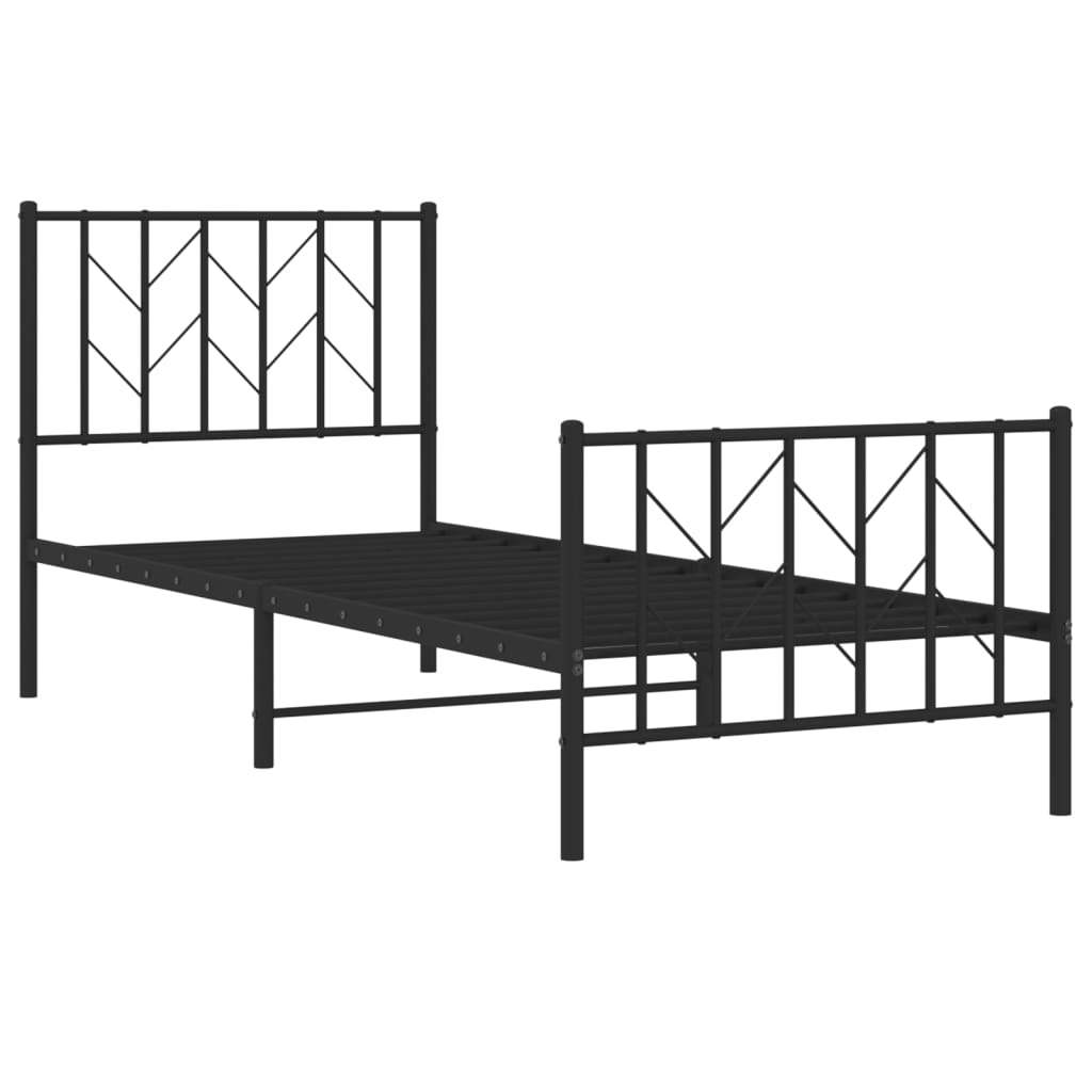 Metal Bed Frame without Mattress with Footboard Black 80x200cm