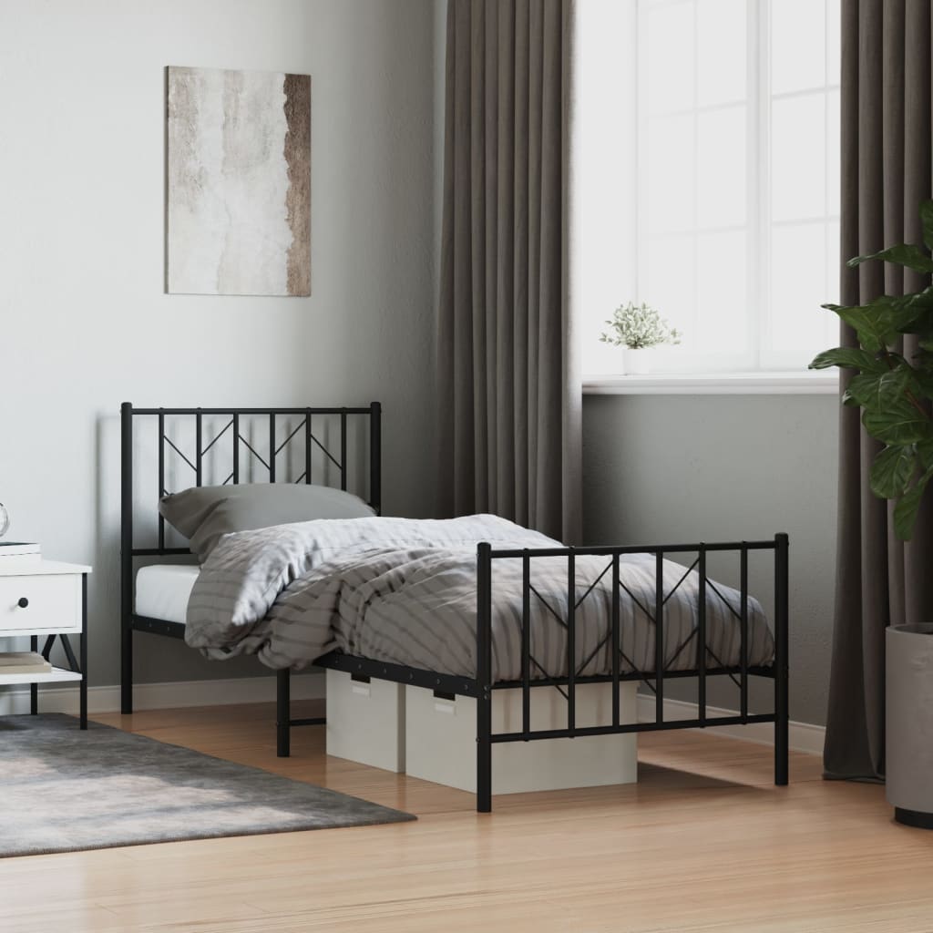 Metal Bed Frame without Mattress with Footboard Black 80x200cm