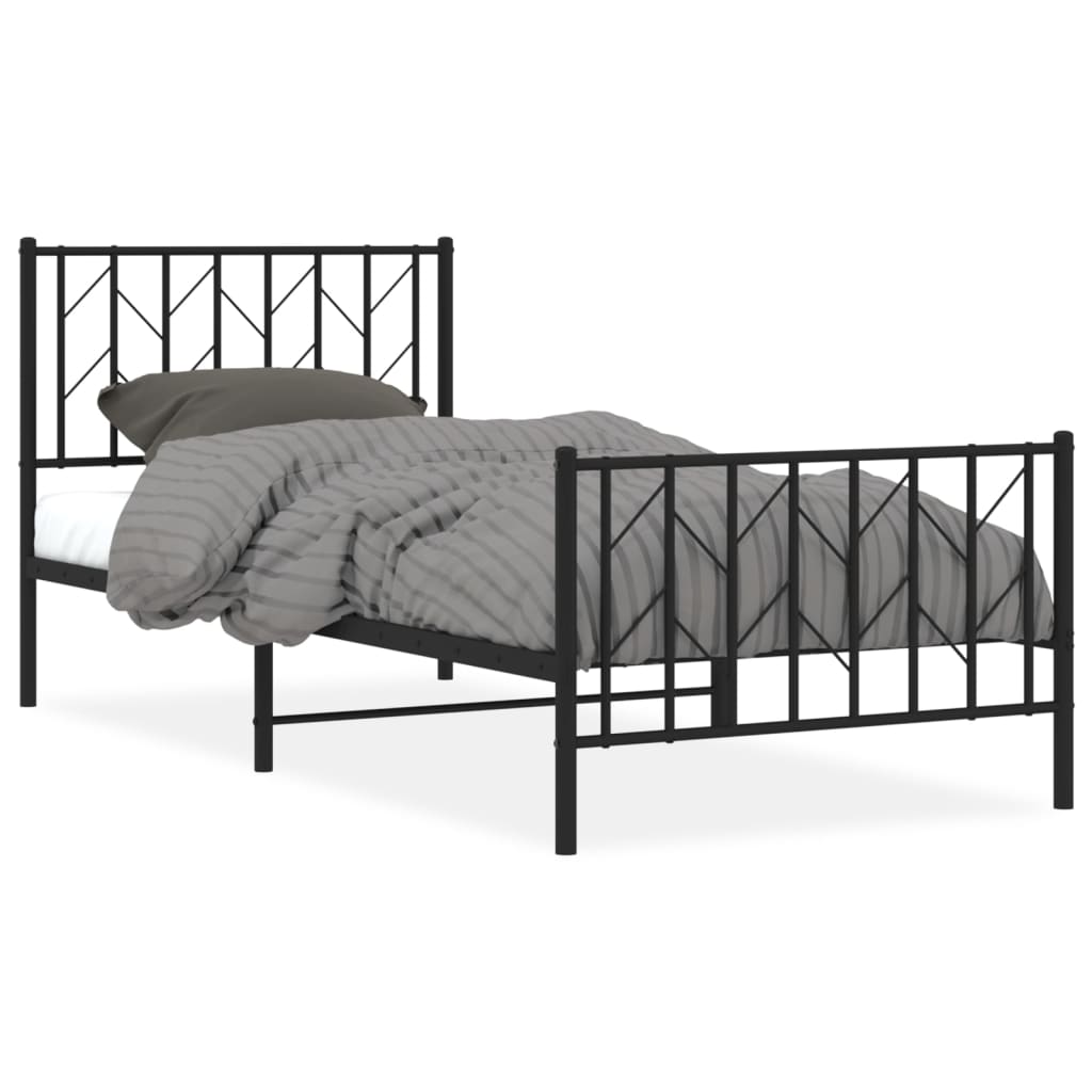 Metal Bed Frame without Mattress with Footboard Black 90x190cm