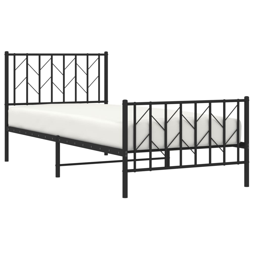 Metal Bed Frame without Mattress with Footboard Black 90x190cm