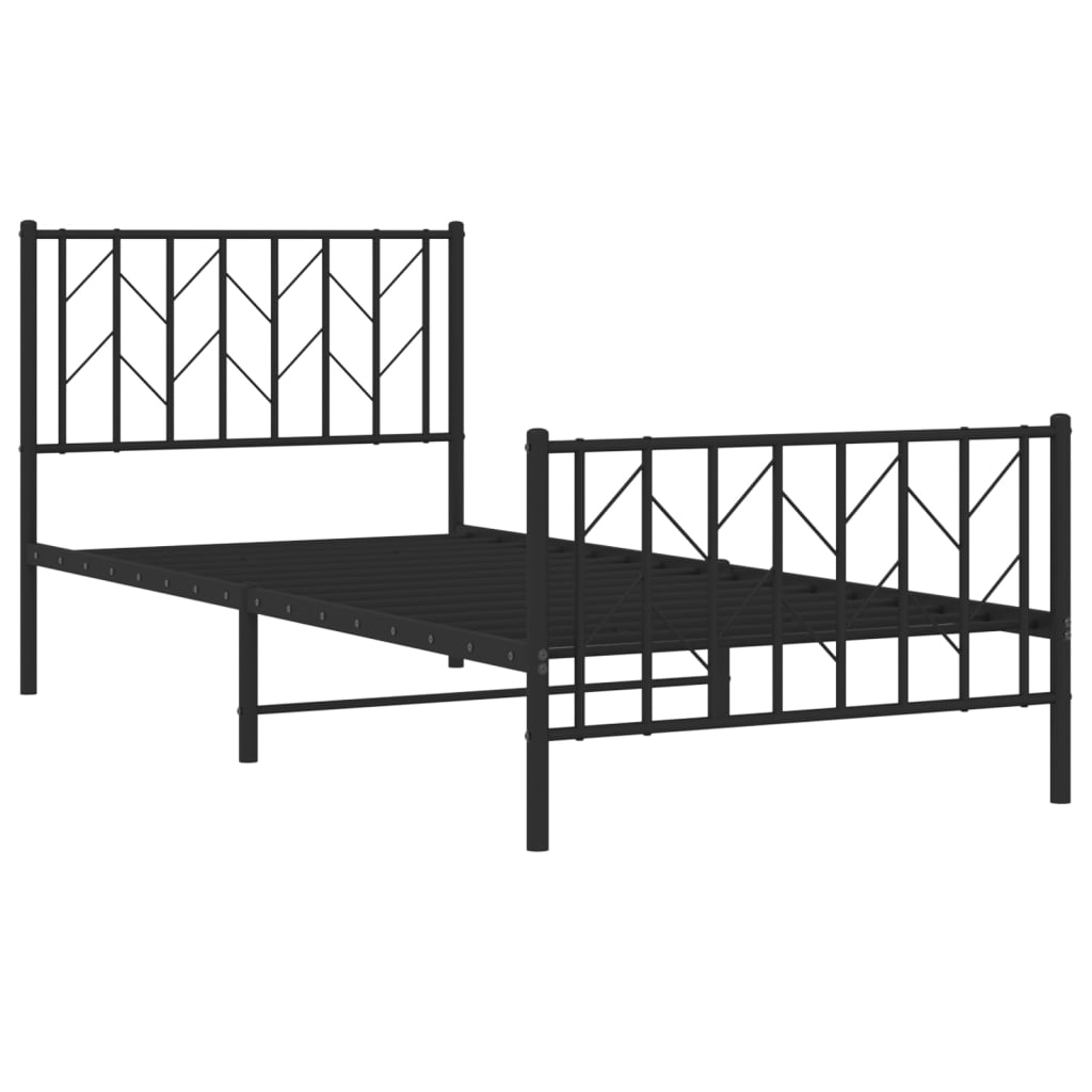 Metal Bed Frame without Mattress with Footboard Black 90x190cm